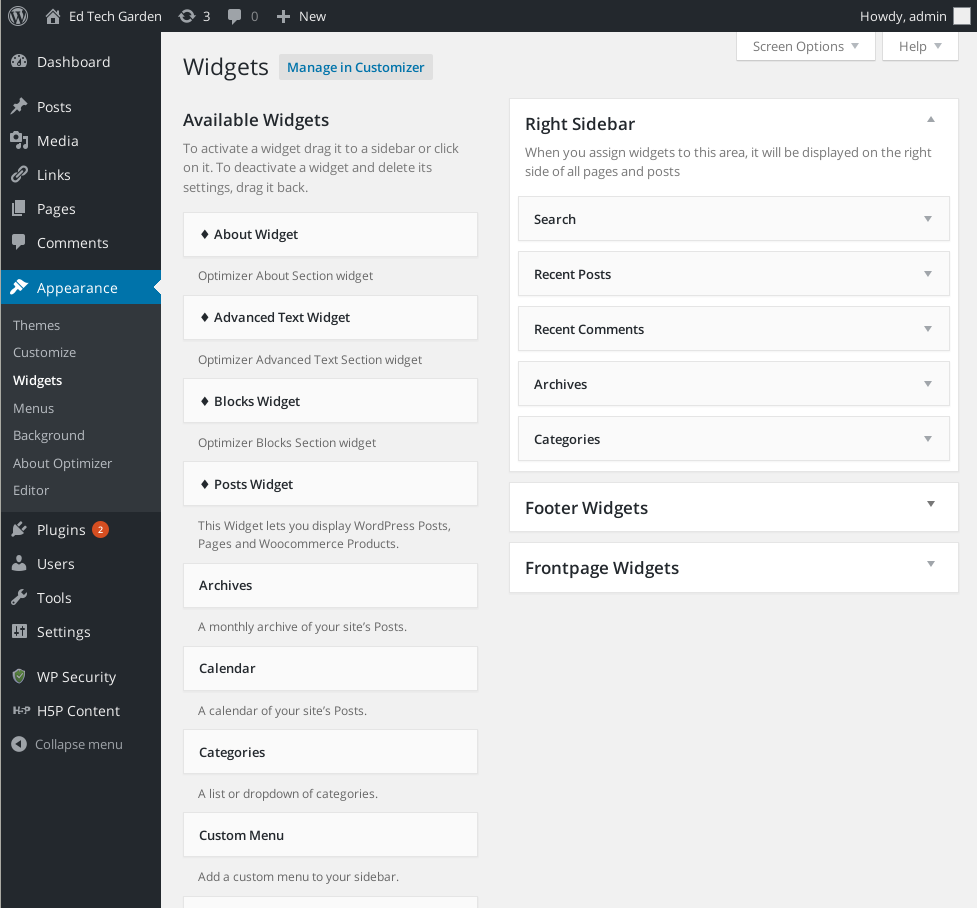 WordPress widget area