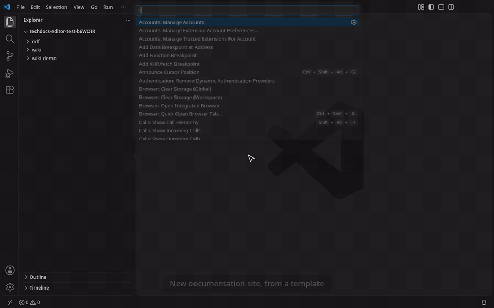 New documentation site from a template: name it, answer its questions, and mkdocs.yml and the pages are ready