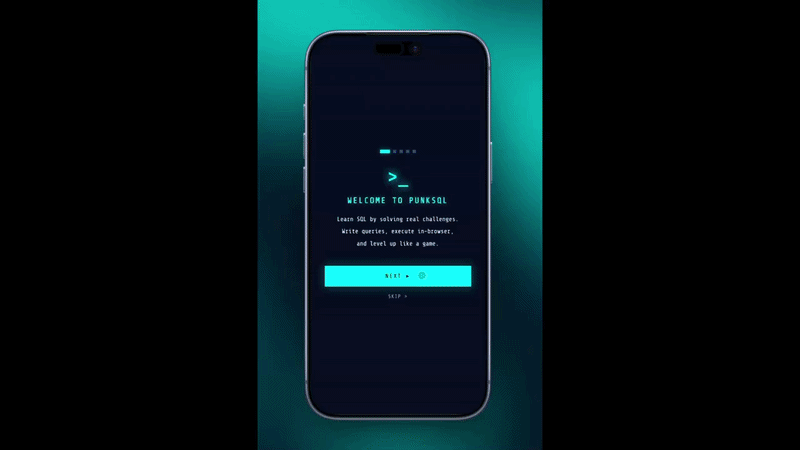 PunkSQL — Mobile SQL Learning Platform Demo