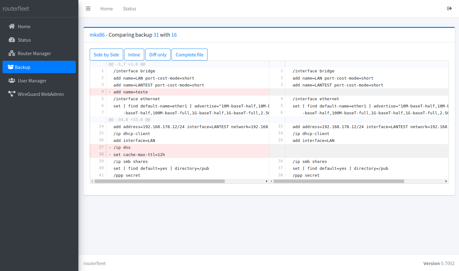 Backup comparison view