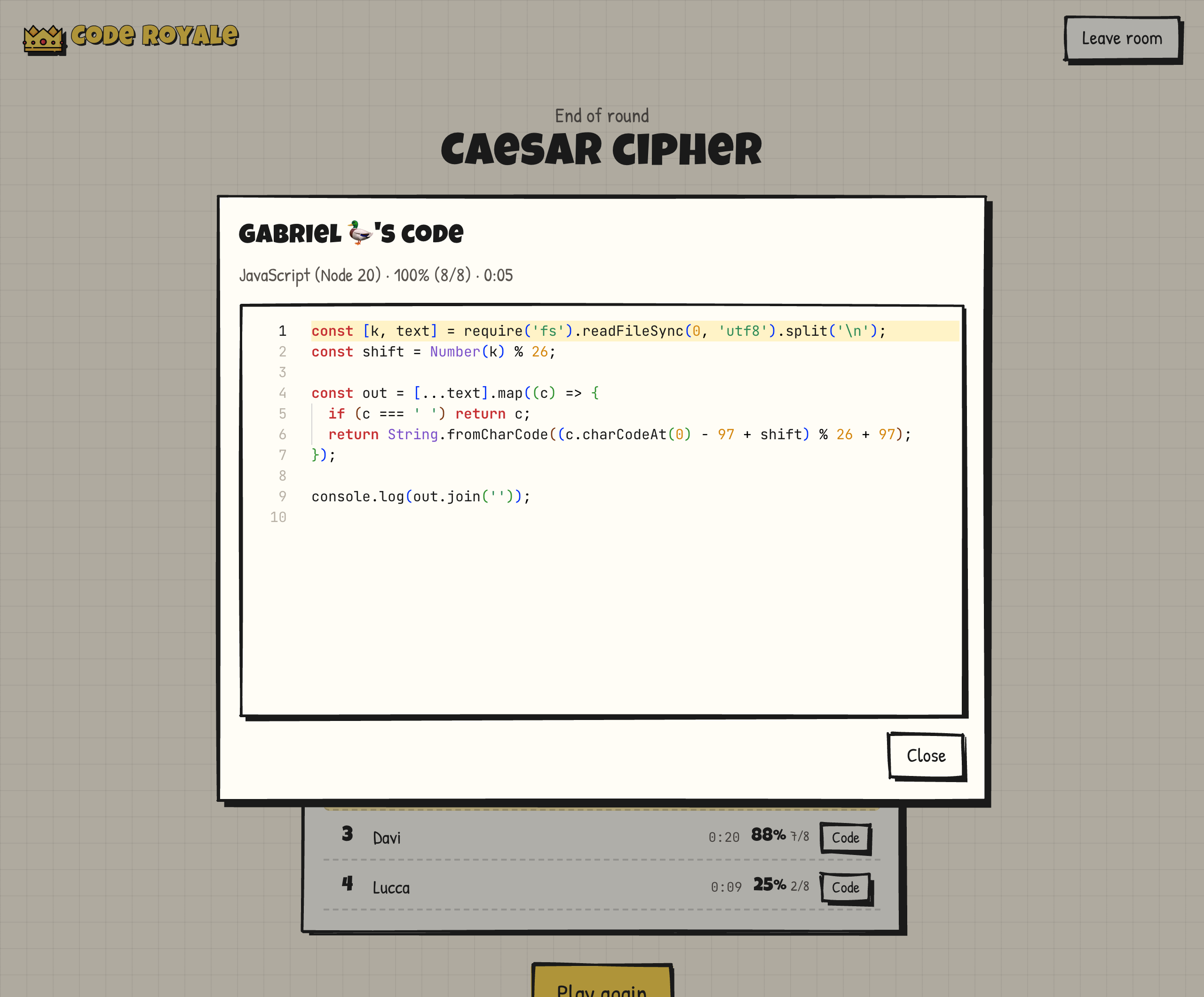 Another player's submitted code
