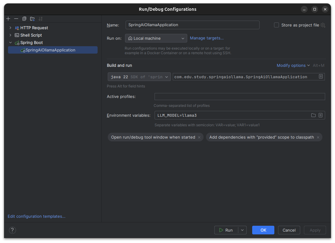 Spring Run Configuration example