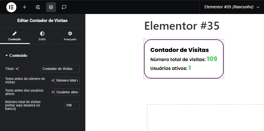 Widget Elementor do contador de visitas