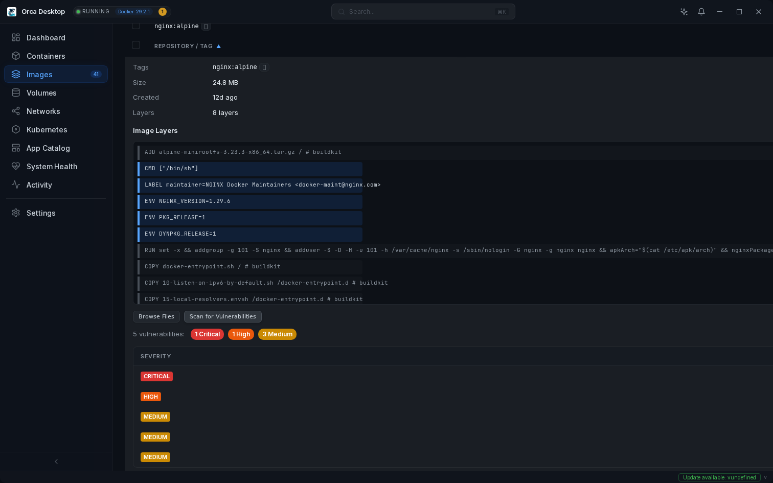 Vulnerability scanning with severity badges
