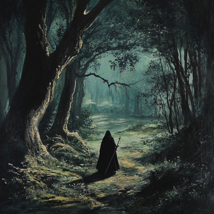 DungeonGPT - a lone figure roams through the forest