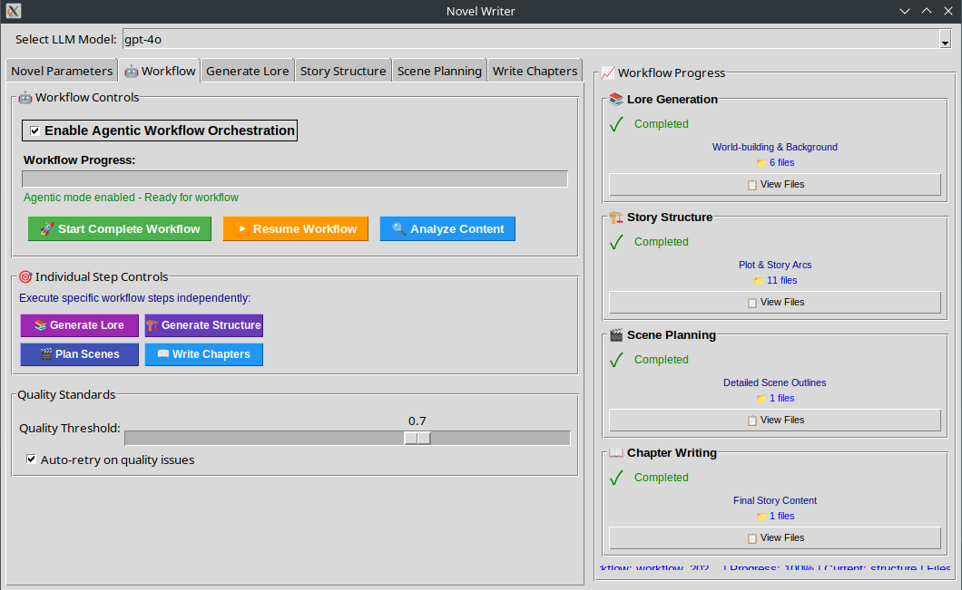 Screenshot of NovelWriter - Automation tab