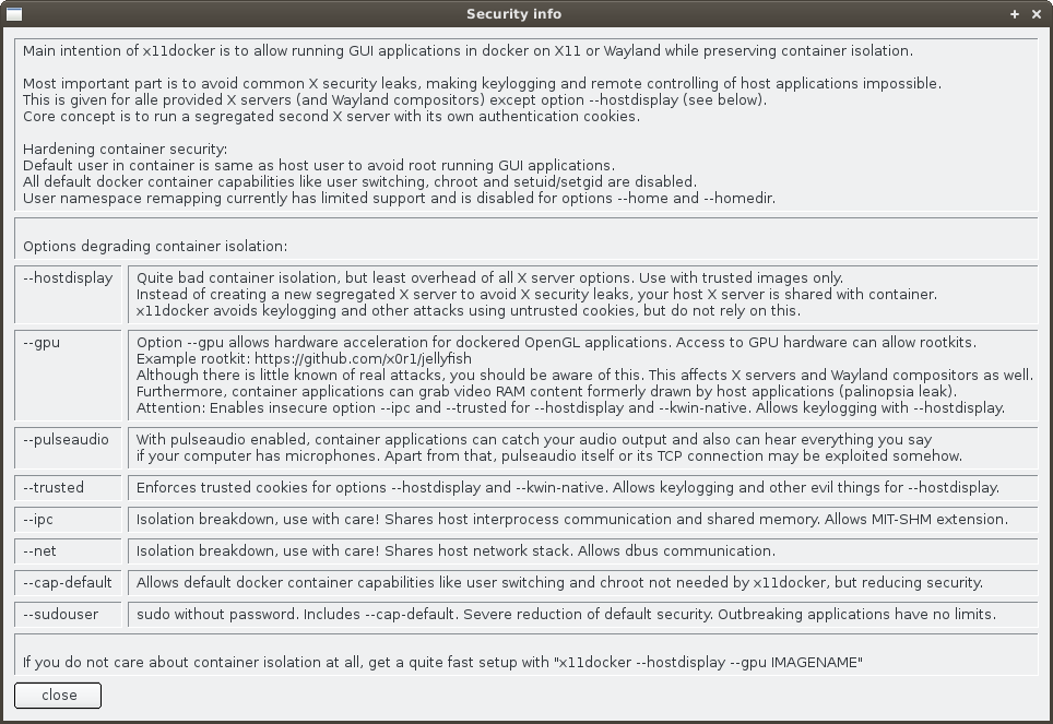 x11docker-gui security screenshot