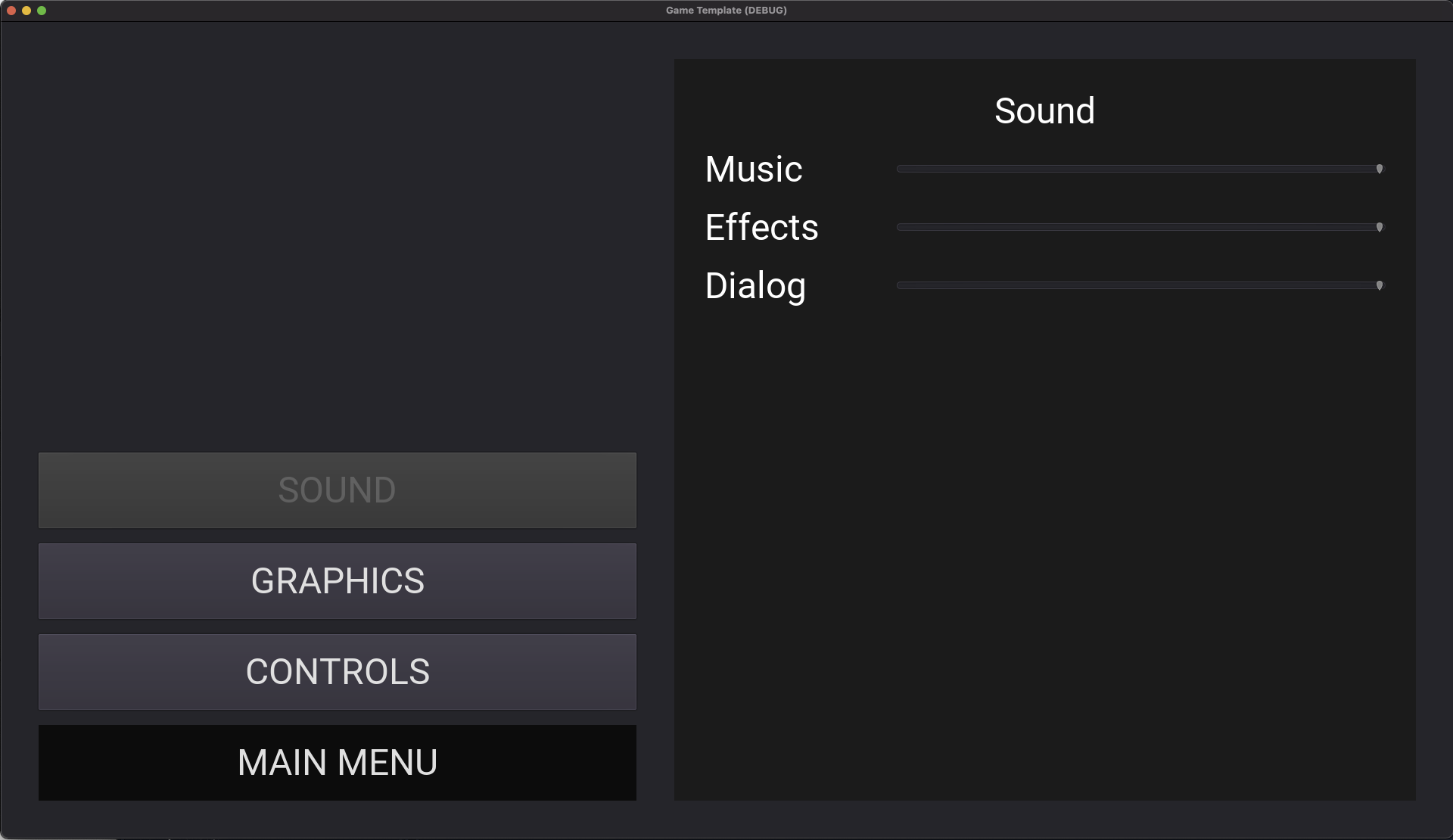 The sound option menu