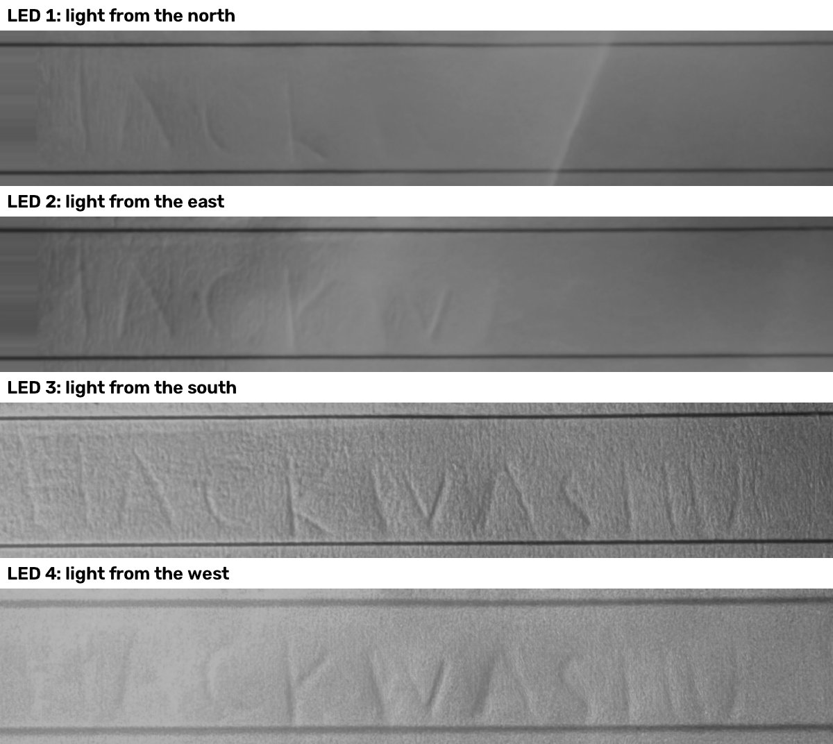 One photo per light: each one only shows the strokes that cross its direction