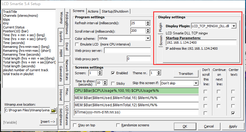 LCD Smartie setting demo