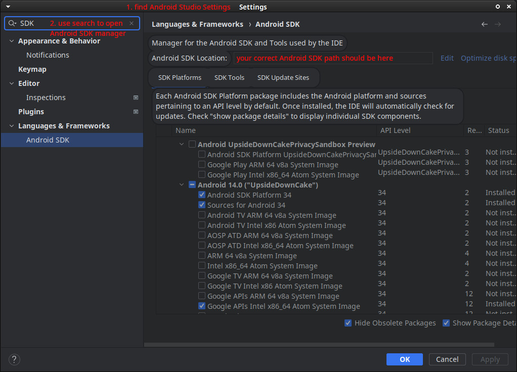 SDK Manager in Android Studio Settings