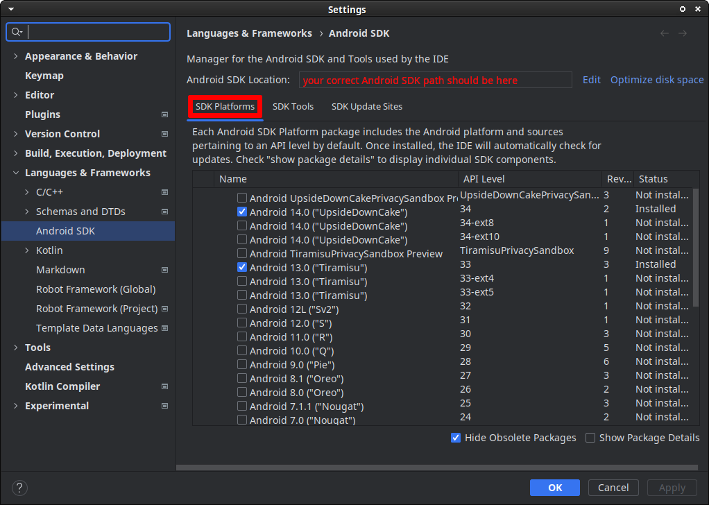 SDK Manager in Android Studio Settings