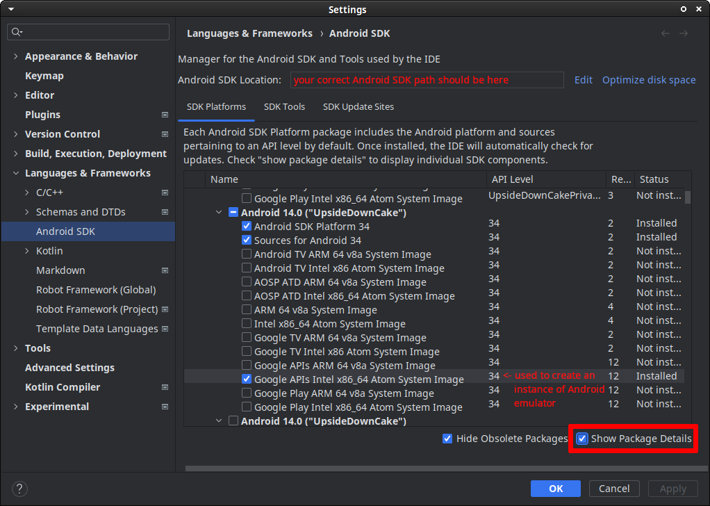 SDK Manager in Android Studio Settings