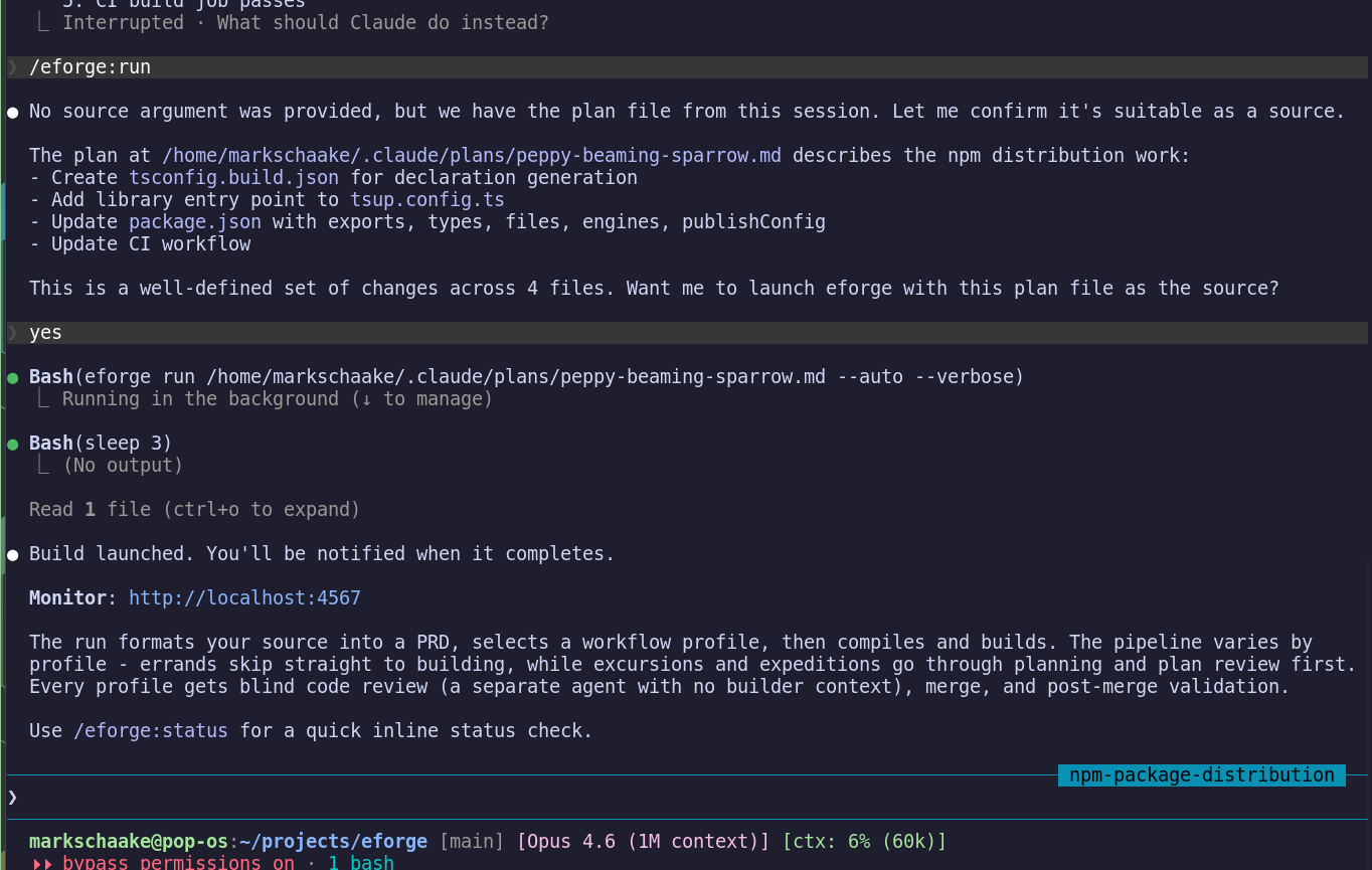 eforge invoked from Claude Code