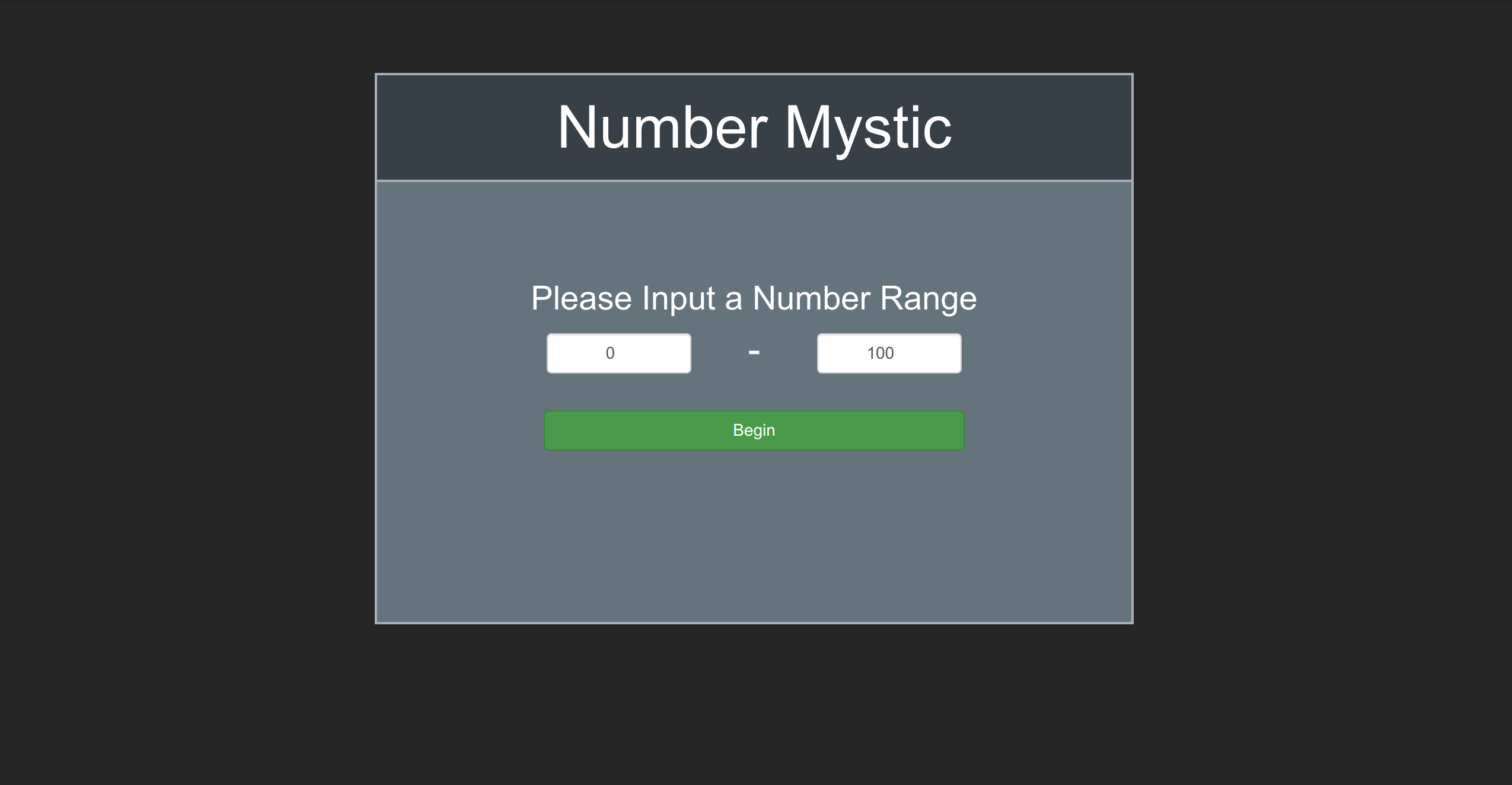 Number Range Screen