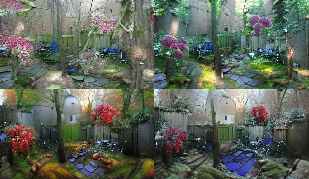 Backyard in spring, summer, autumn and winter