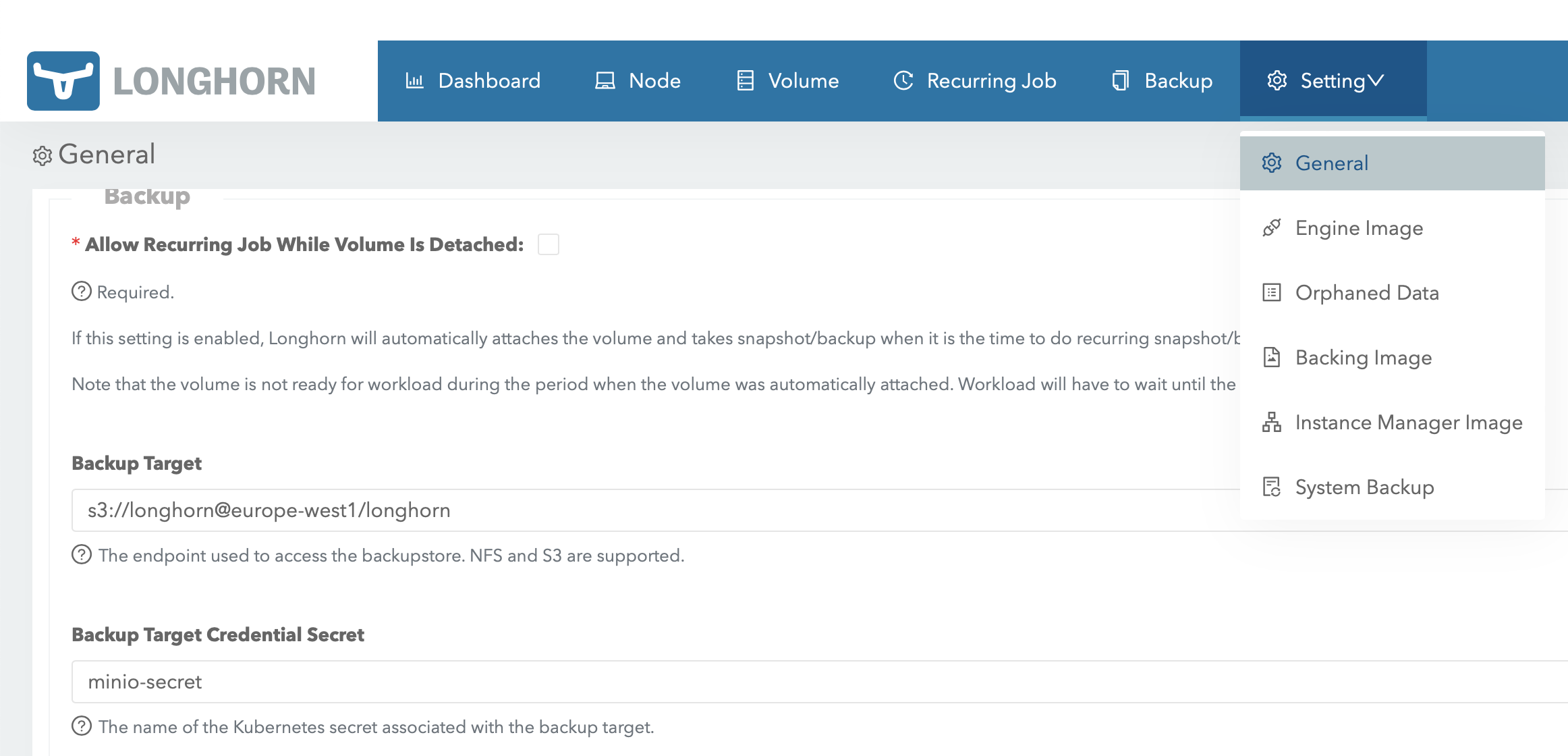 Longhorn backup target
