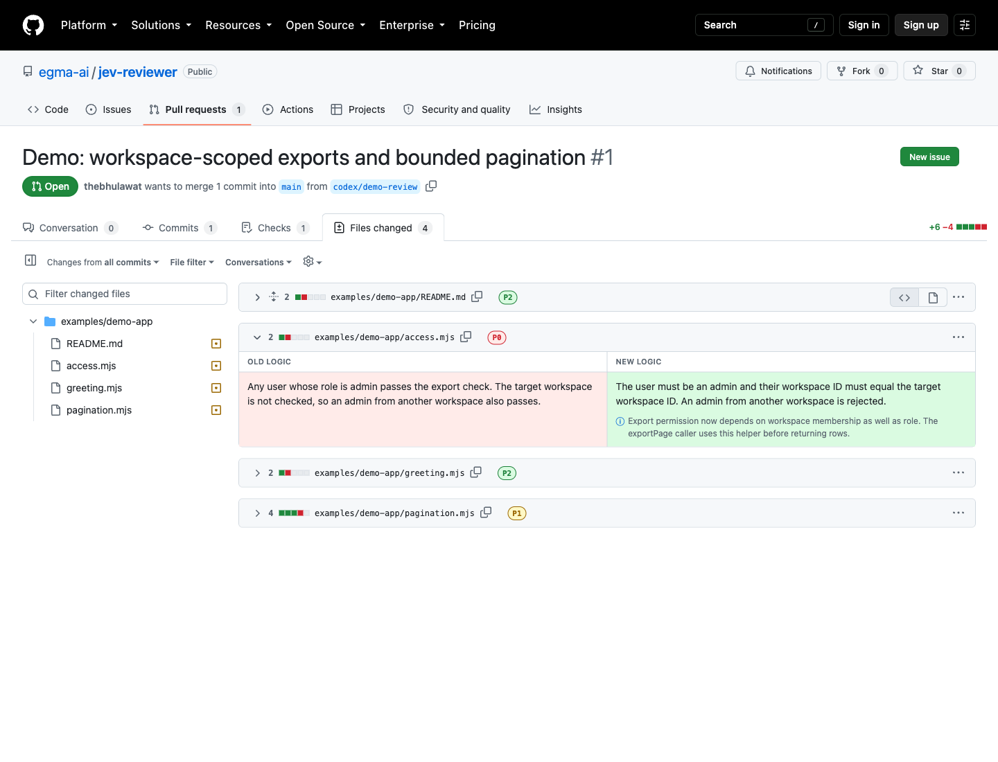 Jev-Code-Reviewer on the demonstration PR