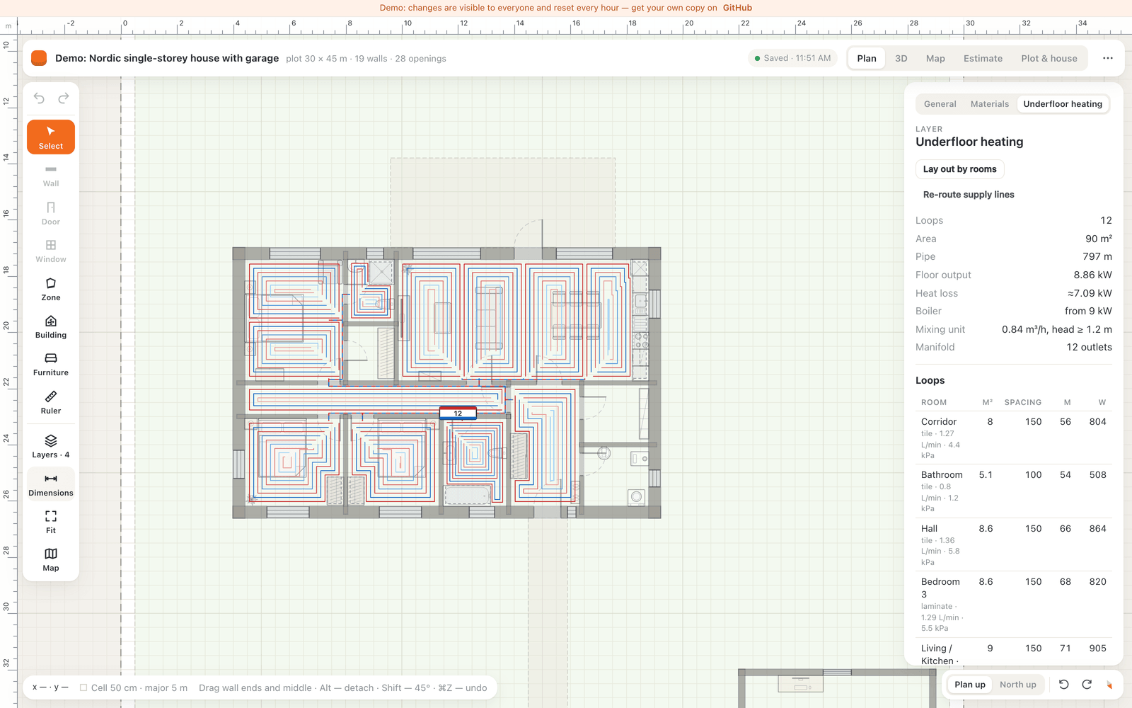 Underfloor heating loops