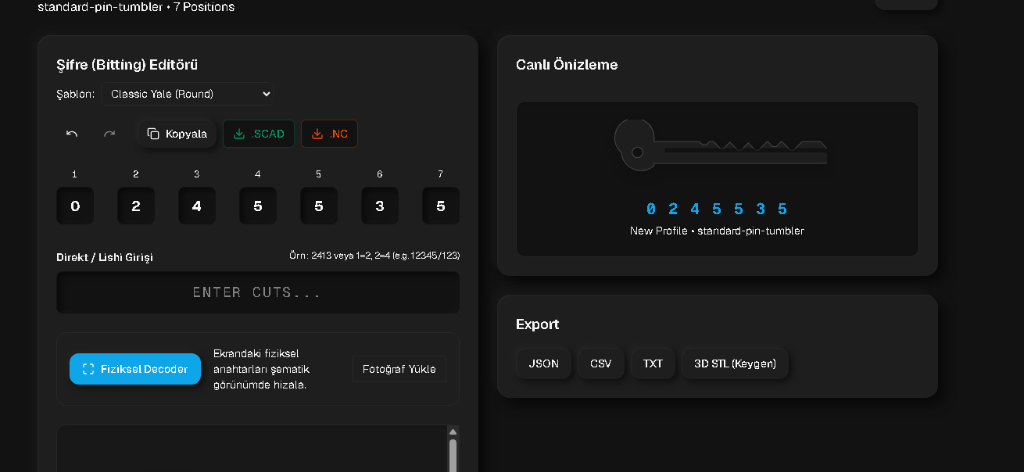 Bitting Editor Interface