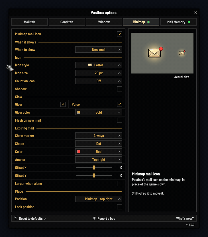 Pointing at minimap icon options while the panel beside them previews each one