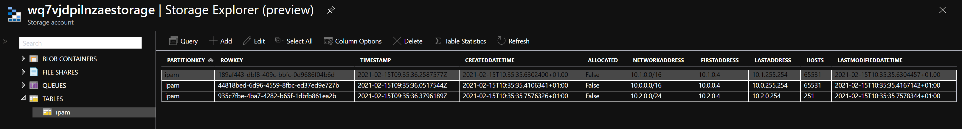 Storage Account Table