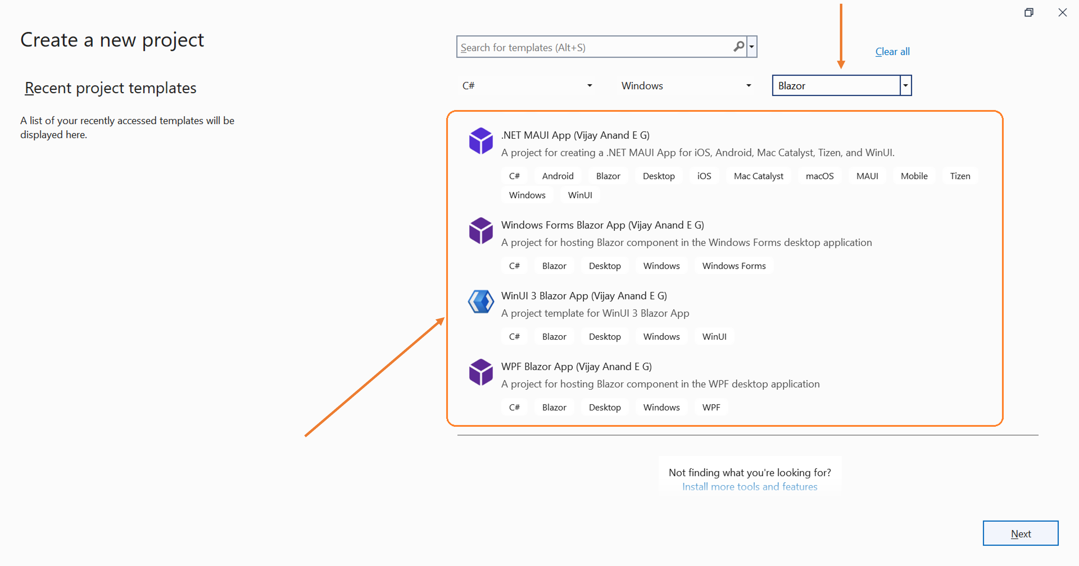 Blazor Desktop Project Templates within Visual Studio 2022