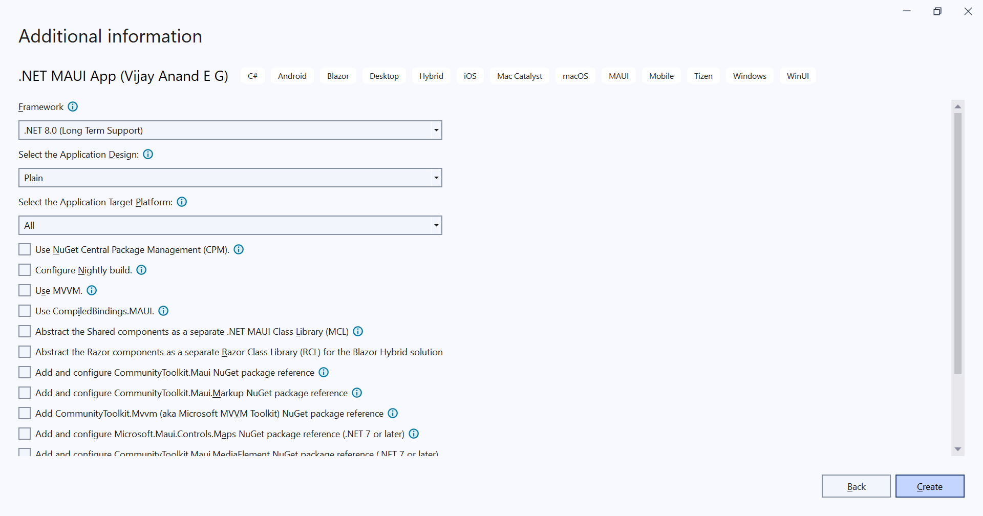 Target Platform Options - Visual Studio