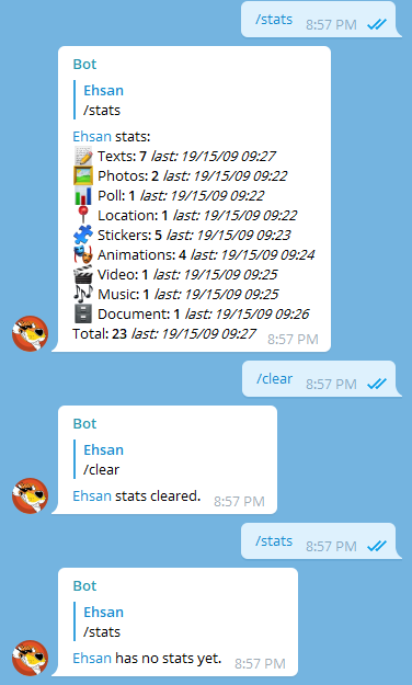 Mediante ambulancia Buque de guerra GitHub - ehsanonline/stats_bot: A simple and fast python telegram bot for  collecting users stats in groups.