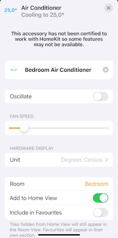 Home App Heater Cooler settings