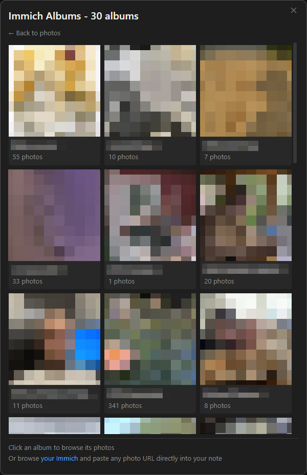 Immich Picker screenshot — Album browsing