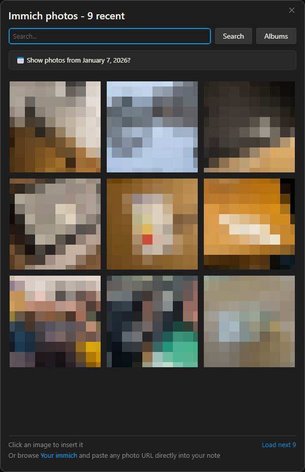 Immich Picker screenshot — Photo selection modal