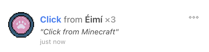 PuppyClicker activity log showing a click received from Minecraft