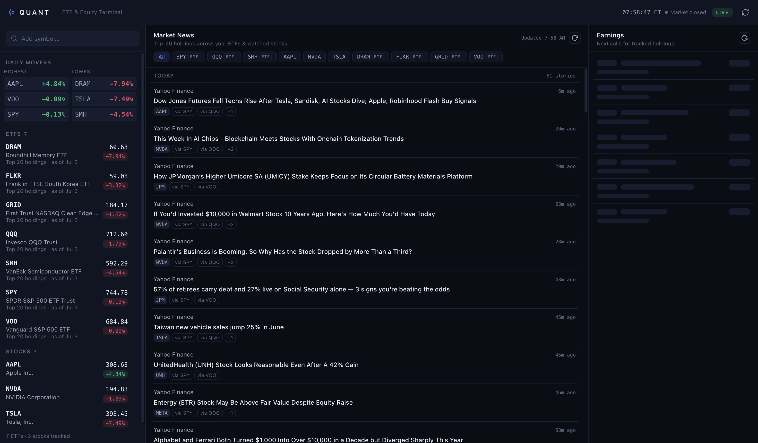 Quant dashboard