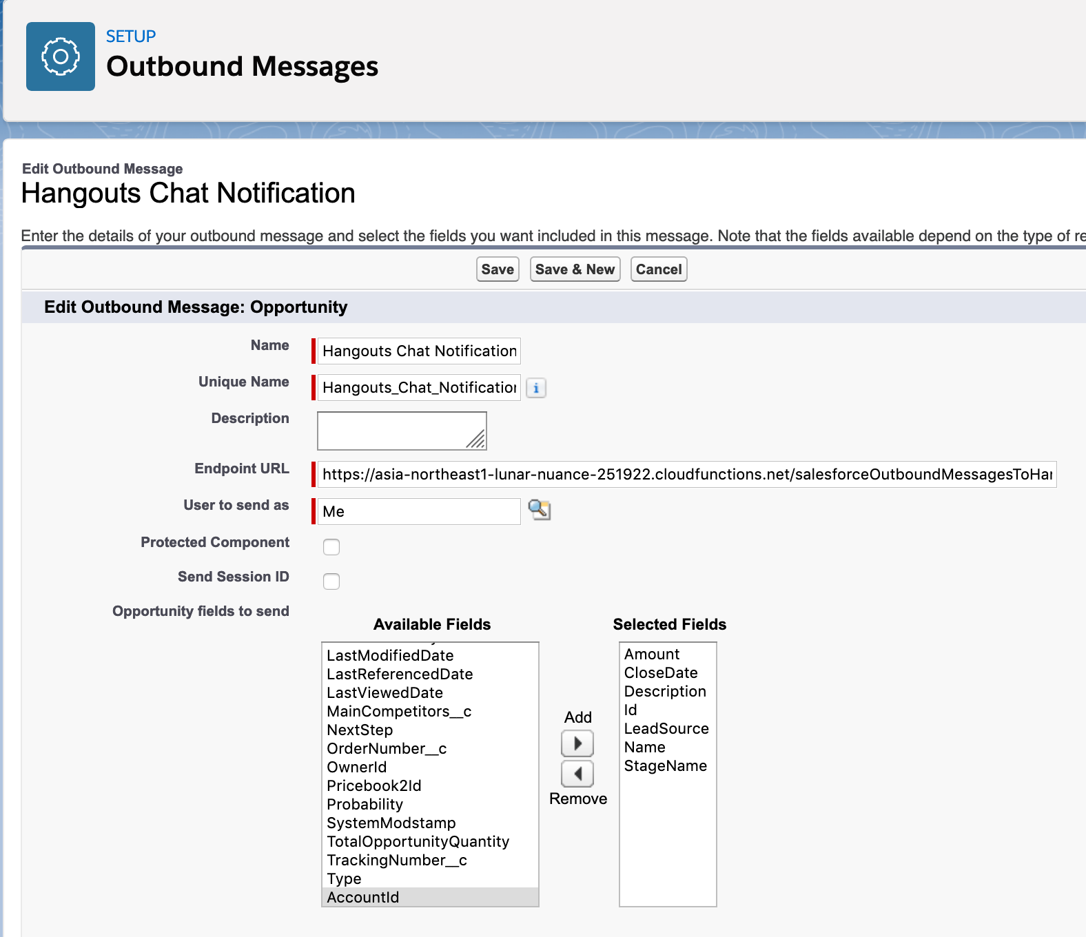 Create a Salesforce workflow rule with an outbound message