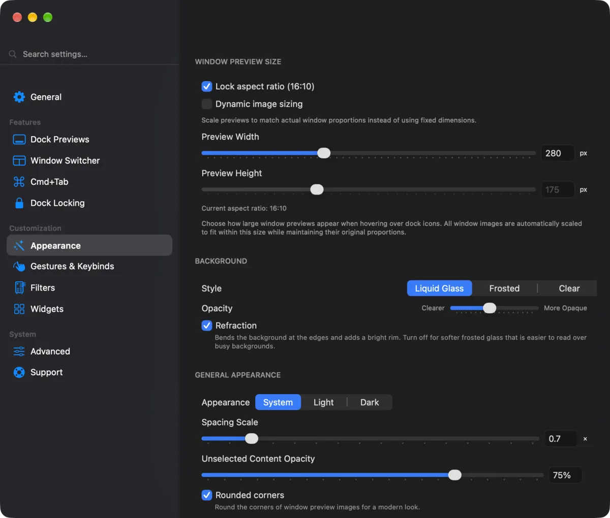 DockDoor's Appearance settings