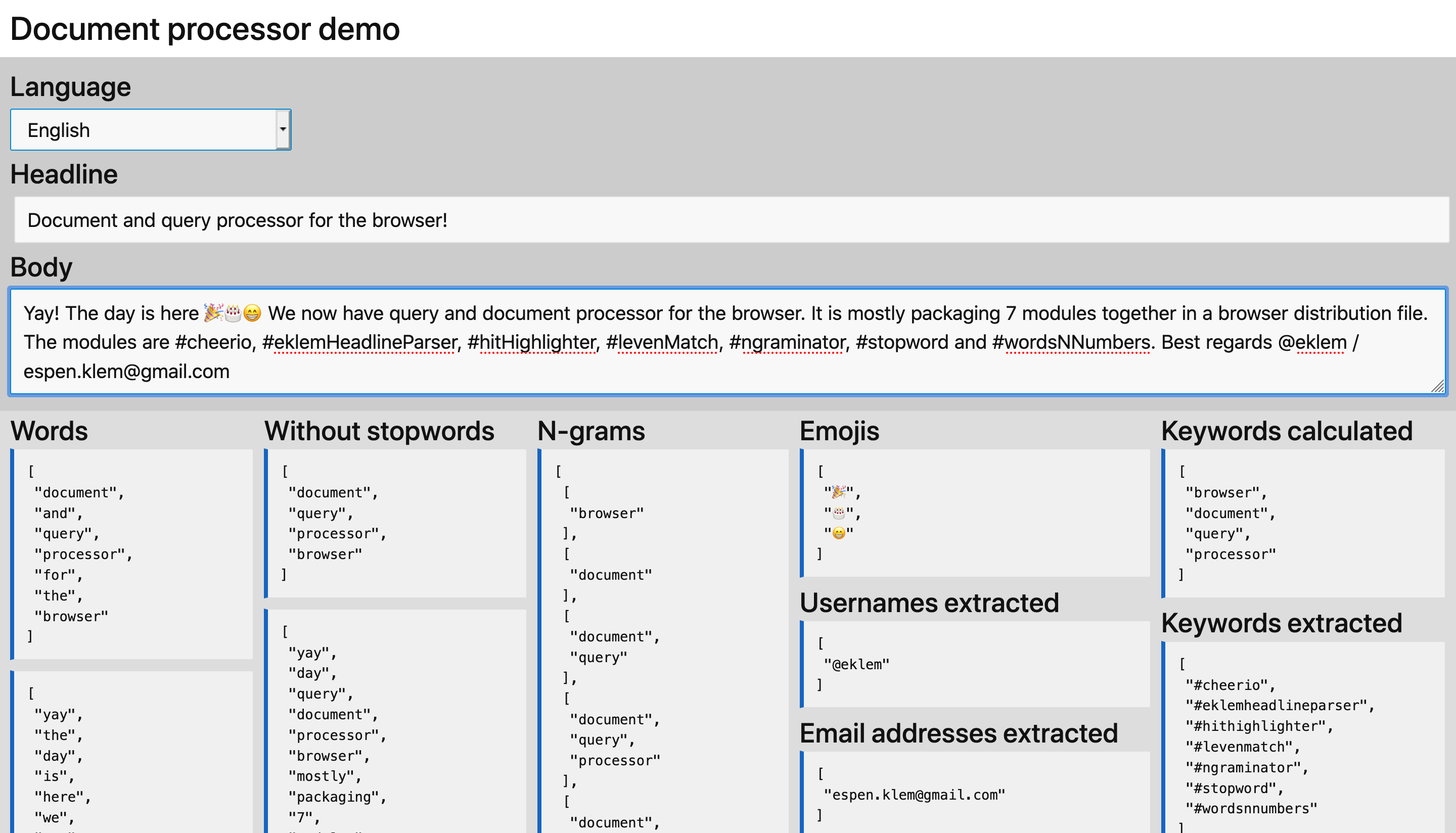 Screenshot of the daq-proc document processor demo