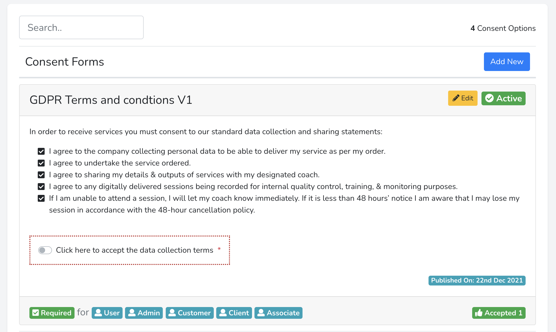 Add / Edit Consent Options