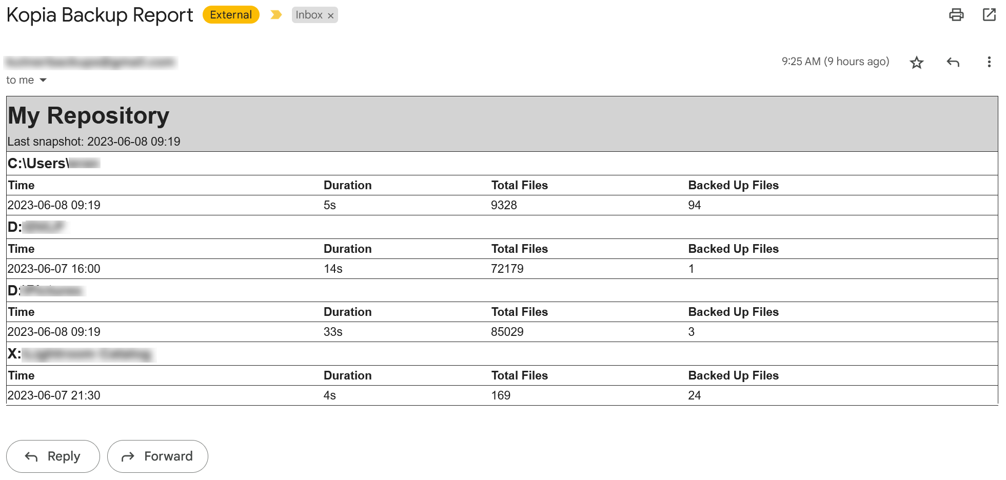 Example success report