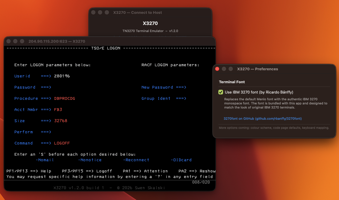 TSO/E Logon with IBM 3270 font
