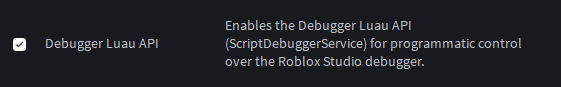 The Debugger Luau API beta feature toggle in Studio