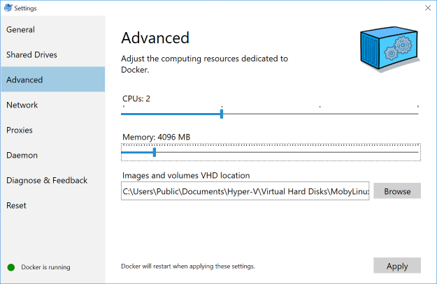 Docker VM memory settings
