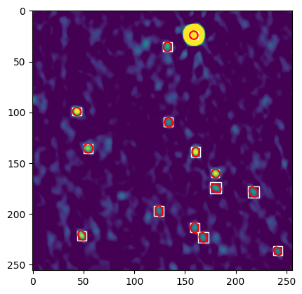 eBounding boxes and segmentations from catalog overplotted on image