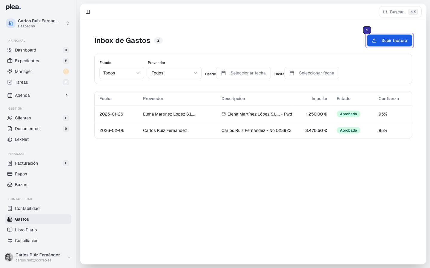 Clic en Subir factura