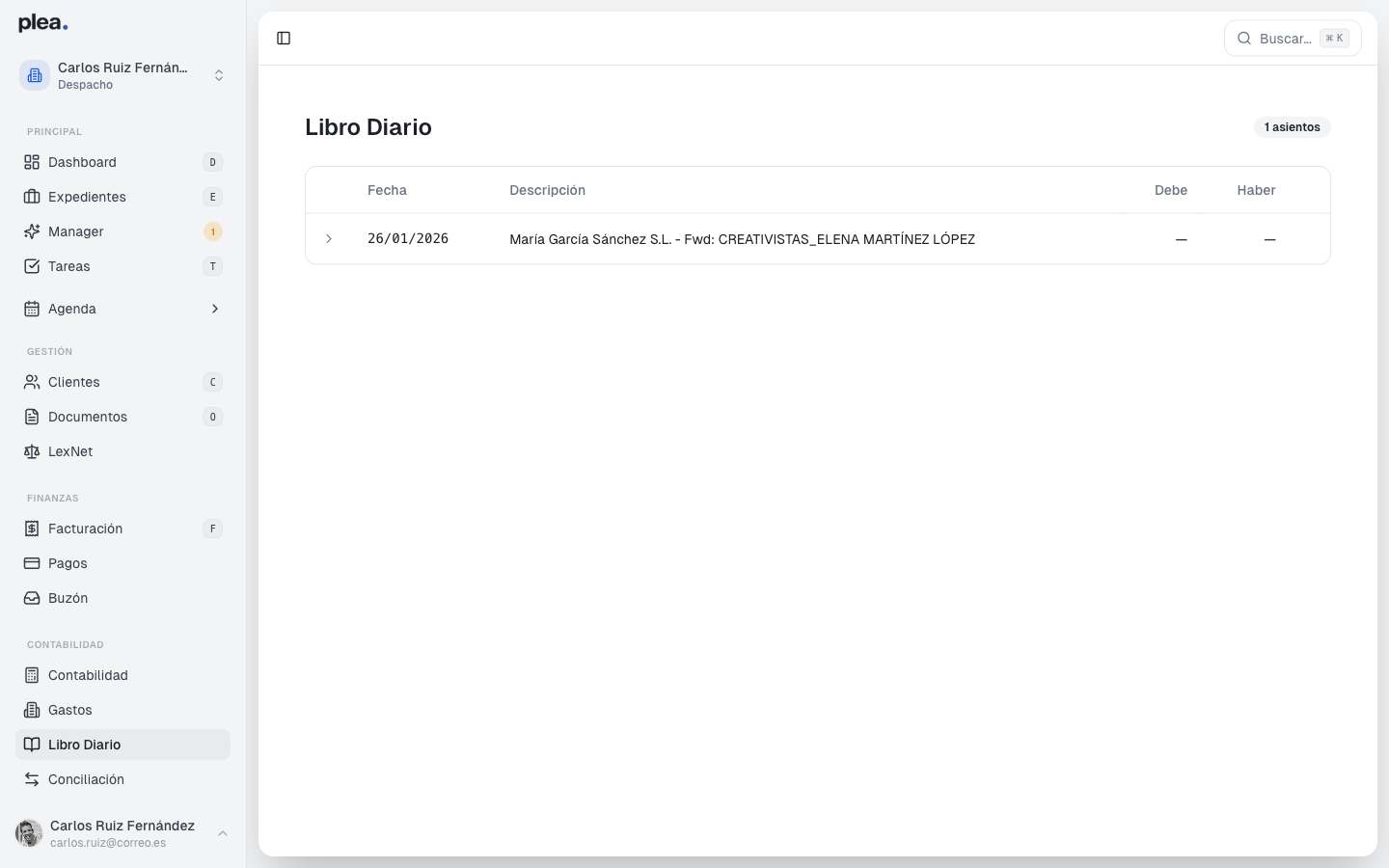 Vista principal del Libro Diario