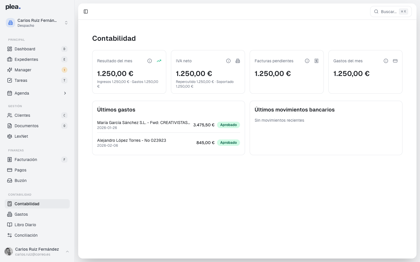 Vista principal de Contabilidad