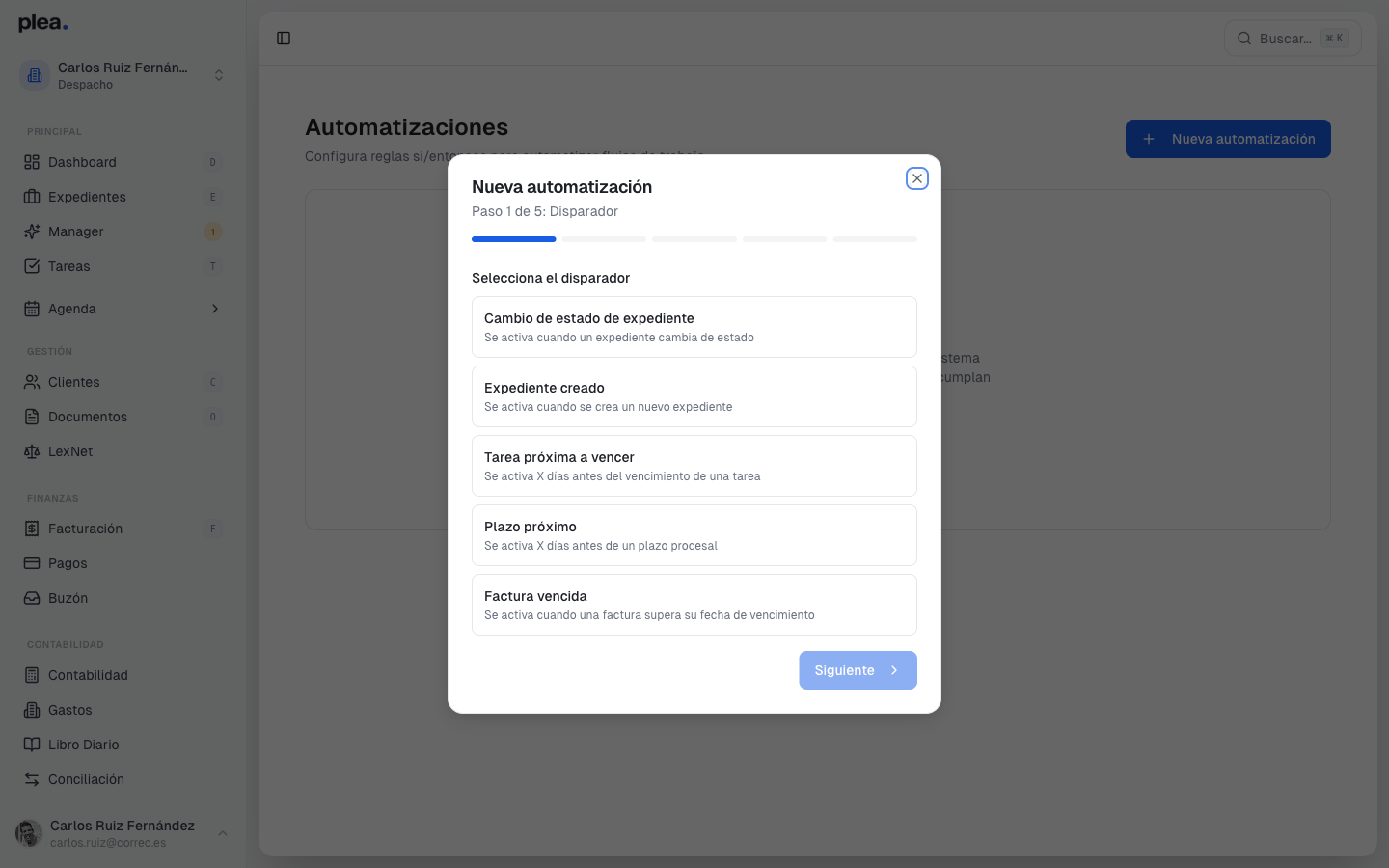 Configuración de la acción