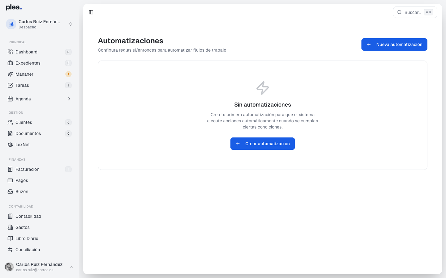 Vista completa de Automatizaciones