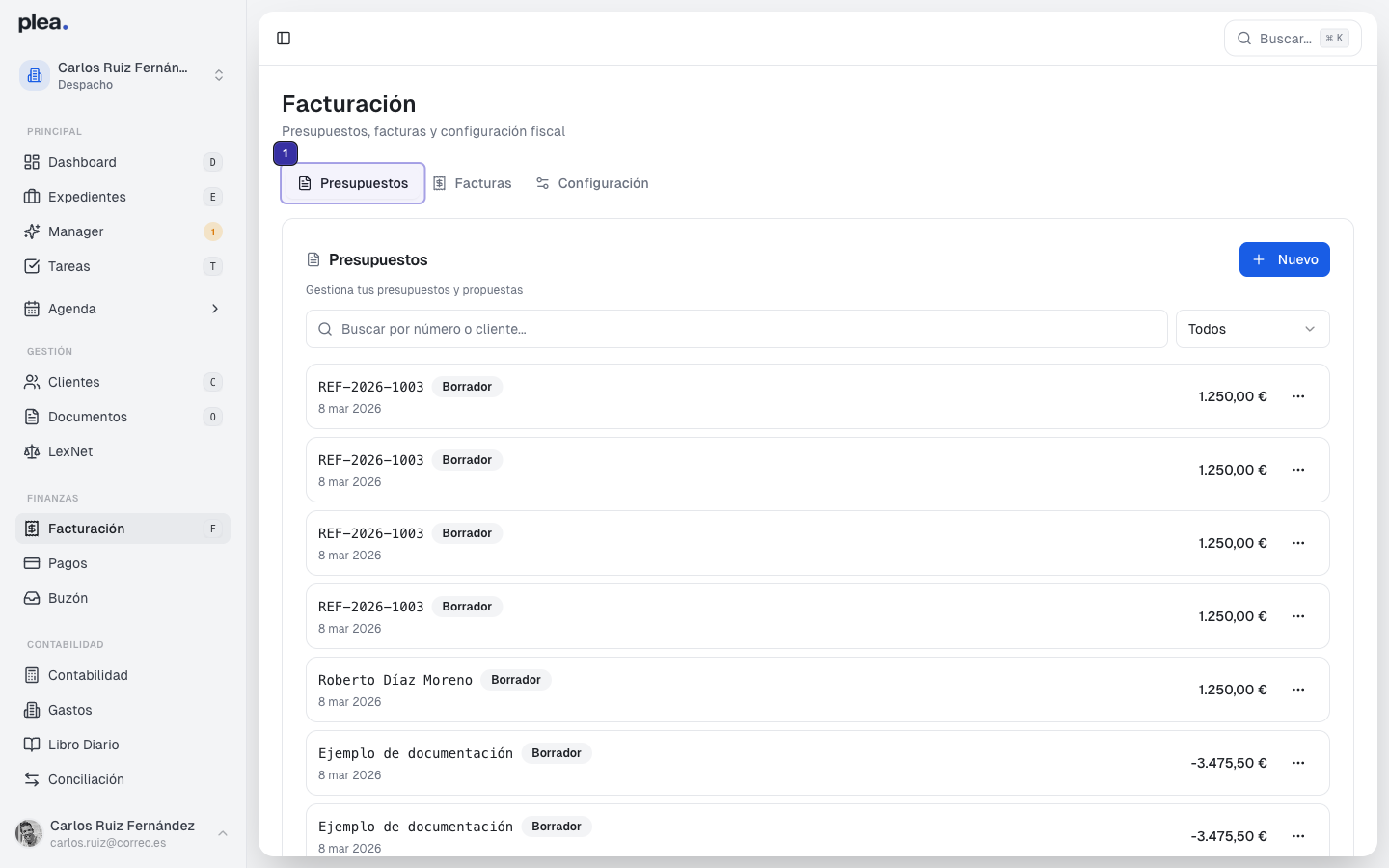 Acceder a la pestaña de Presupuestos