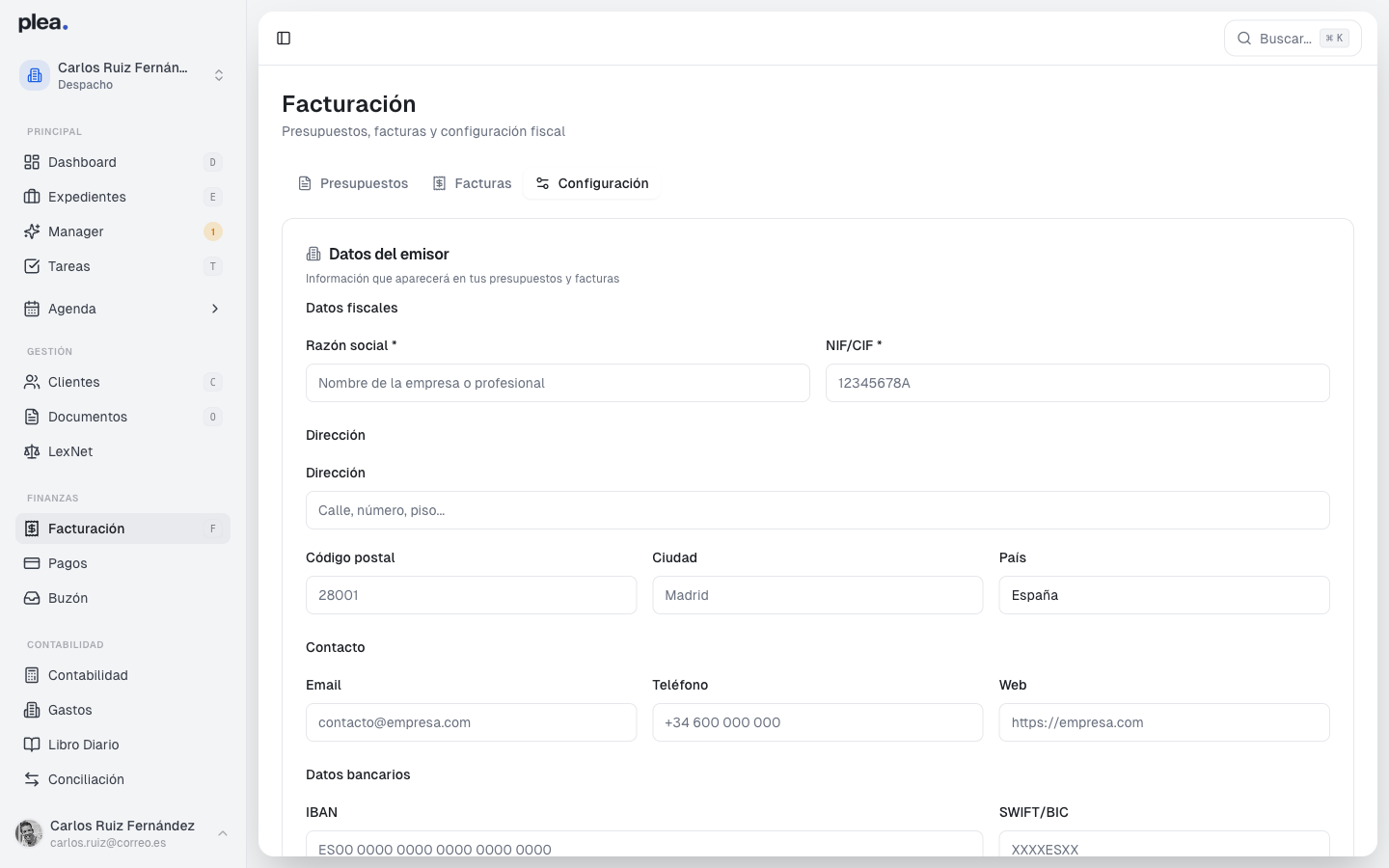 Configuración de datos fiscales